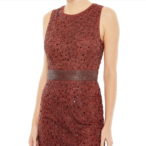 NEW $398 Mac Duggal [ 10 ] Geometric Beaded Midi Cocktail Dress in Brick‎ - Picture 2 of 14
